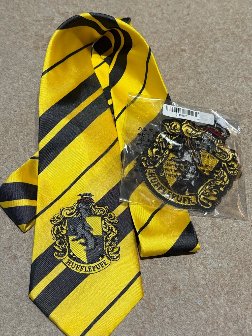 Warner Bros. Hufflepuff Yellow and Black Stripe Tie & Iron On Patch
